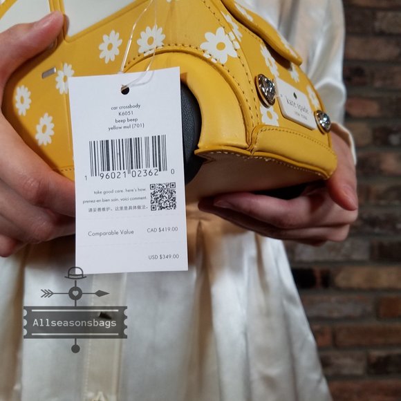 AUTHENTIC Beetle Kate Spade beep beep car crossbody bag yellow multi novelty - Picture 5 of 12